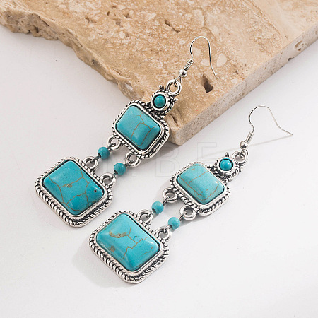 Synthetic Turquoise & Alloy Dangle Earrings WG371D0-01-1
