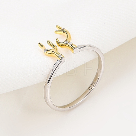 Antler Shape 925 Sterling Silver Micro Pave Cubic Zirconia Cuff Rings for Women RJEW-U046-01P-1