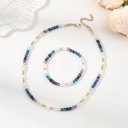 Gemstone & Electroplate Non-magnetic Synthetic Hematite Beads Beaded Necklaces & Bracelet Jewelry Sets for Women SJEW-JS01380-1