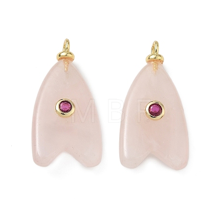 Brass & Natural Rose Quartz & Cubic Zirconia Pendants GG-CBAD360-20G-10-1