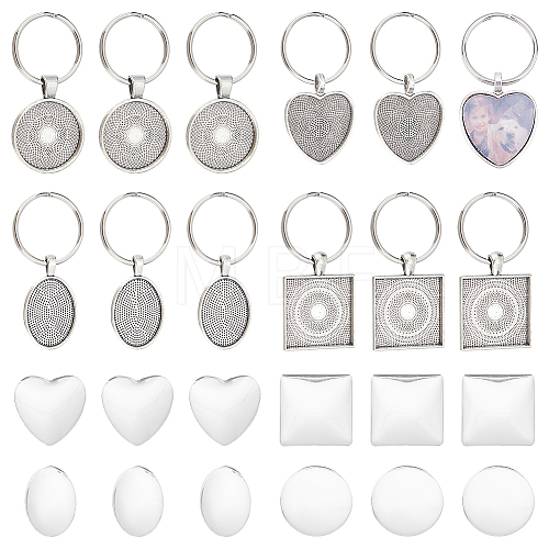 Unicraftale 1 Set Heart & Flat Round & Oval & Square Alloy Keychains KEYC-UN0001-11-1