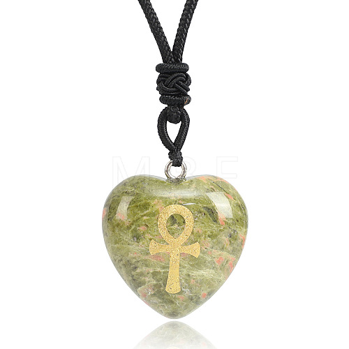 Natural Unakite Heart Engraved AnKh Cross Pendant Personalized DIY Necklaces SC1205-9-1