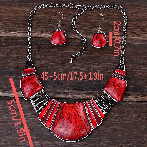 Trapezoid Alloy Resin Pendant Necklaces & Dangle Earrings Sets FS-WG8D8C4-04-1