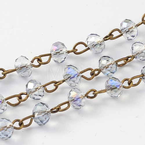 Handmade Electroplate Glass Faceted Rondelle Beads Chains for Necklaces Bracelets Making AJEW-JB00147-01-1