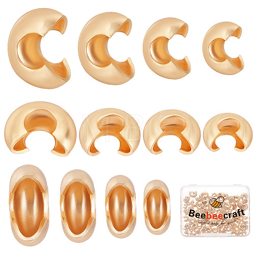120Pcs 4 Style Brass Crimp Beads Covers KK-BBC0004-51-1