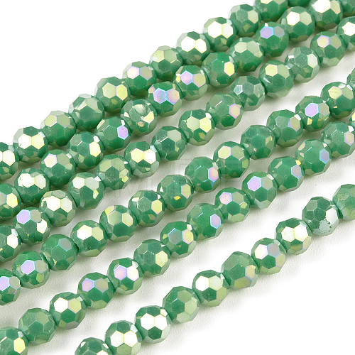 Round Full Rainbow Plated Faceted(32 Facets) Electroplate Glass Beads Strands X-EGLA-J130-FR14-1