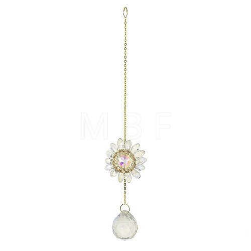 Glass Flower Hanging Suncatchers HJEW-P018-F06-1