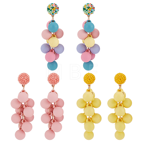 3 Pairs 3 Colors Candy Color Acrylic Cluster Dangle Stud Earrings EJEW-FI0001-18-1