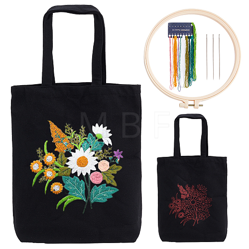 DIY Flower Pattern Tote Bag Embroidery Making Kit DIY-WH0349-21B-1