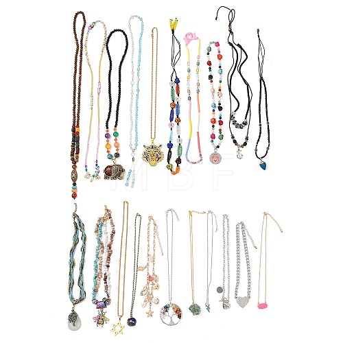 Natural & Synthetic Gemstone and Wood and Glass Necklaces Kits NJEW-XCP0001-44-1