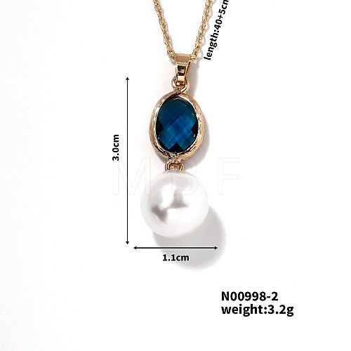 Brass Pave Rhinestone & Imitaiton Pearl Round Pendnat Shiny Women's Necklaces for Women NM0826-2-1