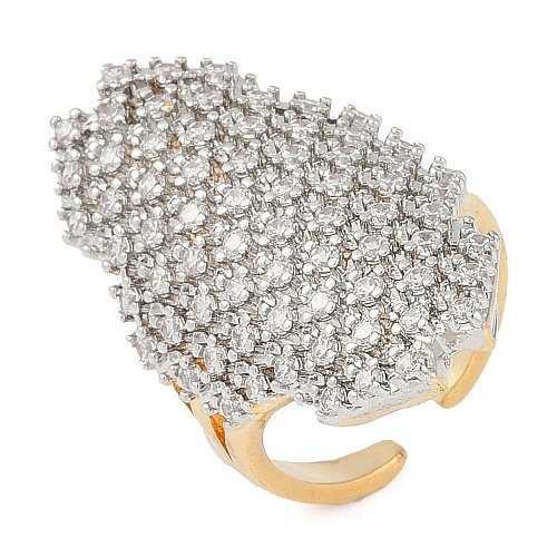 Owl Brass Micro Pave Clear Cubic Zirconia Open Cuff Ring for Women RJEW-Q819-14G-1