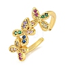 Flower Rack Plating Brass Micro Pave Cubic Zirconia Open Cuff Rings for Women RJEW-N047-01G-RS-2