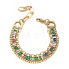 304 Stainless Steel & Glass Double Layers Chain Bracelets for Women BJEW-F540-10G-7