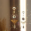 Natural Rose Quartz Brass Moon & Star Hanging Ornaments PW-WG80899-04-1