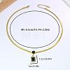Vintage Stainless Steel Natural Black Onyx(Dyed & Heated) Rectangle Pendant Flat Snake Chain Necklaces for Women DM4995-2