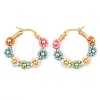 304 Stainless Steel & Bohemian Beaded Flower Hoop Earrings for Women EJEW-R001-02G-01-2