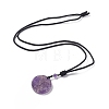 Natural Amethyst Flat Round with Tree of Life Pendant Necklace with Nylon Cord for Women NJEW-P274-03-02-2