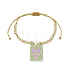 Glass Seed Rectangle with Heart Charm Bracelet BJEW-MZ00033-3