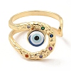 Resin Evil Eye Open Cuff Ring with Cubic Zirconia RJEW-E069-02G-07-2