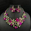 Flower Alloy Glass Pendant Necklaces & Stud Dangle Earrings Sets WGA2AF6-05-1