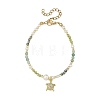 Gradient Natural Peridot & Moss Agate & Green Aventurine Faceted Round Beaded Necklaces with Natural Pearl BJEW-JB14399-01-3
