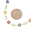 Brass Enamel Evil Eye Clover Link Chain Necklaces NJEW-JN05762-3
