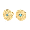 304 Stainless Steel Synthetic Turquoise Center Textured Round Stud Earrings for Women SA-CBAB549-03G-4