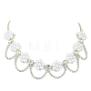 Plastic Pearl Beaded Flower Tassel Iron Crystal Rhinestone Tennis Bib Necklaces for Women NJEW-JN06129-3