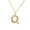 Brass Pave Colorful Cubic Zirconia Initial Pendant Necklaces for Women FS-WG02860-17-1