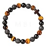 Natural Tiger Eye & Lava Rock & Black Stone Round Beads Stretch Bracelets LL8667-4
