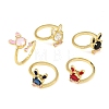 Bunny & Bowknot Brass Micro Pave Cubic Zirconia Cuff Rings for Women RJEW-A088-10G-2