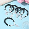 Natural Madagascar Rose Quartz & Lava Rock & Shell Pearl Charm Bracelets BJEW-JB13707-1