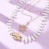 CCB Plastic Sun Pendant Alloy & Imitation Baroque Keshi Pearl Double Layer Necklaces for Women NJEW-Z116-01G-2