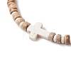 Cross Natural Coconut & Synthetic Turquoise Beads Stretch Bracelets for Men BJEW-JB11389-02-3