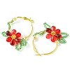 Woven Glass Flower Huggie Hoop Earring EJEW-MZ00235-02-4