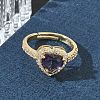 Brass & Purple Heart Cubic Zirconia Finger Rings for Women CU-CBA7E55-14G-2
