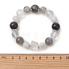 Natural Labradorite & Rainbow Moonstone & Quartz Crystal & Black Rutilated Quartz & Silver Obsidian Beaded Stretch Bracelets for Women BJEW-TA00740-4