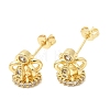 Crown Brass Micro Pave Clear Cubic Zirconia Stud Earrings for Women EJEW-G460-04G-4