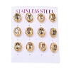 6 Pairs 304 Stainless Steel Pave Cubic Zirconia Stud Earrings SA-CBADCF0-04G-04-4