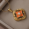 316 Surgical Stainless Steel Enamel with Imitation Pearl Clover Pendant Necklaces for Women LY2374-4