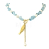 304 Stainless Steel Fish Pendant Natural Aquamarine Chip and Pearl Beaded Necklaces for Women NJEW-JN06299-02-3