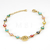 Colorful 304 Stainless Steel & Evil Eye Enamel Flat Round Link Bracelets FS-WGB13F5-01-1