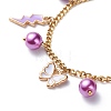 Alloy Enamel & Glass Pearl Charm Bracelet with 304 Stainless Steel Chains for Women BJEW-JB08707-04-4