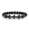 Round Natural Obsidian Beaded Stretch Bracelets ED3000-2-1