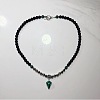 European 8mm Black Glass Beaded Synthetic Malachite Pyramid Pendant Necklaces with Alloy OT Clasps for Men WW6368-1-1