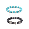 2Pcs 2 Style Natural Lava Rock & Synthetic Turquoise Round Beaded Stretch Bracelets Set BJEW-JB08585-4