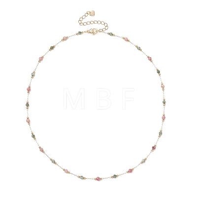 Handmade 3MM Faceted Round Mixed Gemstone Beads & 316 Stainless Steel Round Link Chains Necklaces NJEW-JN05872-1