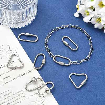 8Pcs 4 Styles 304 Stainless Steel Screw Carabiner Lock Charms STAS-FS0002-38-1