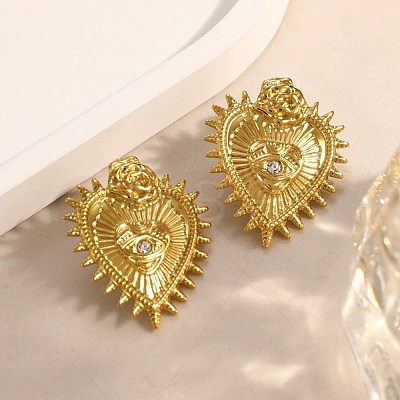 Valentine's Day 304 Stainless Steel Rhinestone Stud Earrings for Women LS-EJEW-L315-02G-1